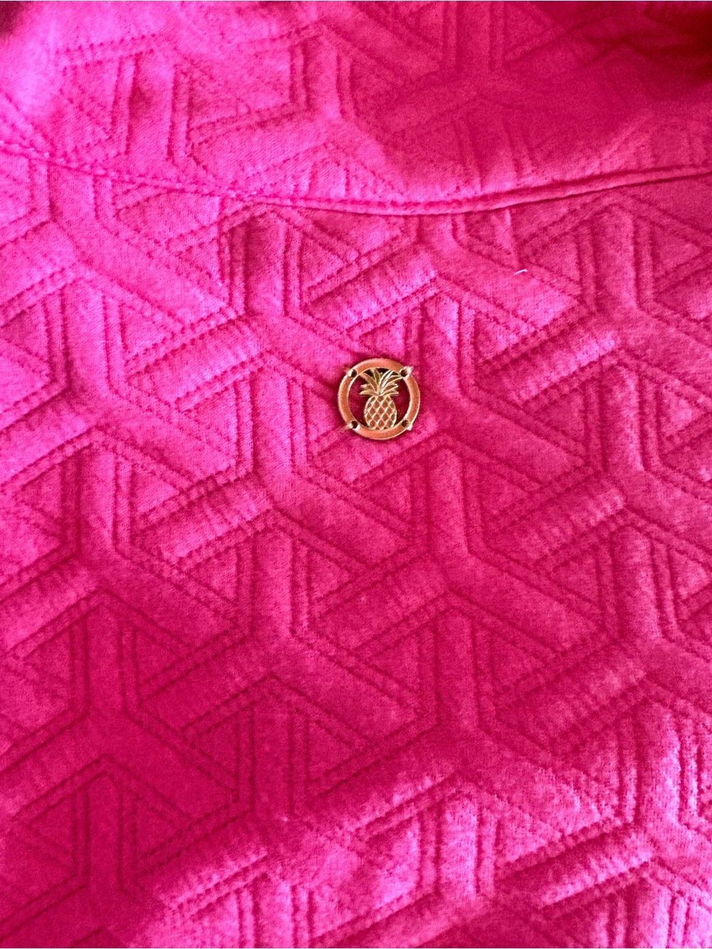 Simply Southern Collection Bright Pink Quilted V-Neck Sweater with Pearl Buttons - Picture 6 of 7